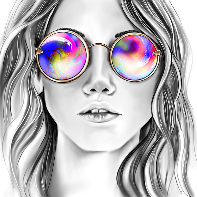 Woman in round sunglasses editorial illustration