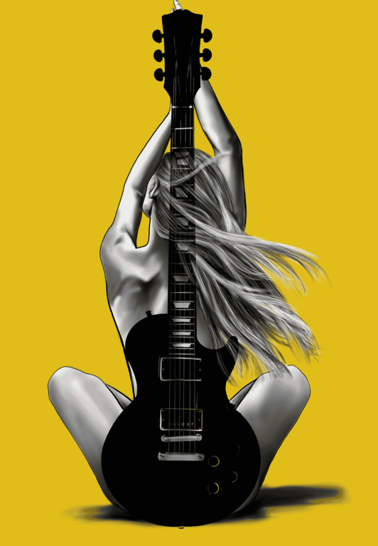 girl entwined in guitar editorial illustration