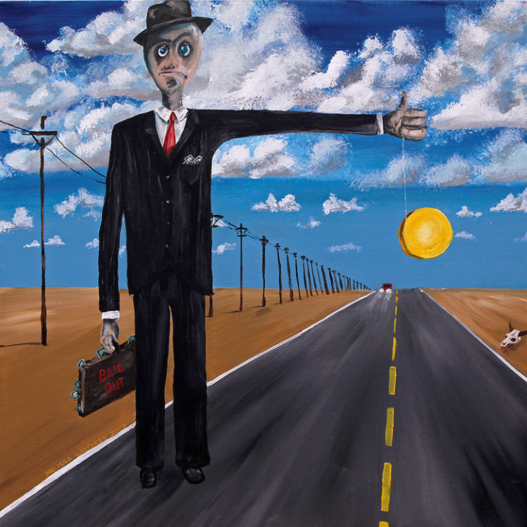 Beware of hitchhikers editorial illustration about economics
