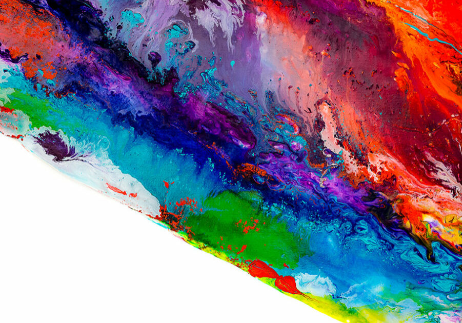 Multi-colored abstract painting of colors swirled together .